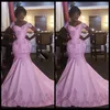 2017 livraison gratuite Afrique Arabie Saoudite Rose Sirène Robes De Bal Sexy Manches Courtes Robes De Soirée Dentelle Appliques Perlée robe de festa