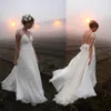 Fashionable A Line Wedding Dress Cap Sleeve V Neck Train Chiffon Bridal Gown Bohemain 3D Floral Appliques Backless Bow Vestido de Novia