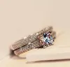 Groothandel-Victoria Wieck Real Solitaire 5mm Topaz Gesimuleerde Diamond 925 Sterling Zilveren Vrouwen Trouwring Set Engagement Band SZ 4-10