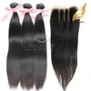 Peruvian Virgin Human Hair Wefts With Lace Closure 3 Del Silky Rak Naturfärg 8-34 tum Bellahair