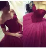 Burgundy Ball Gown Prom Dresses Lace Formal Evening Party Dress Puffy Tulle Off the Shoulder robe de soiree Women Formal Party Gowns Custom