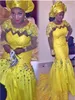 ASO EBI Abiti da ballo giallo brillante sirenette plus size abiti da sera in pizzo sudafricano 2016 a maniche lunghe per perline di perline 55595150