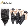 Bella Hair 8a Hair Pacotes com Extensões Brasileiras de Fechamento Weft Lace Top Black Loose Wave Full Head