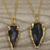 Breloques pendentif flèche en obsidienne noire avec bords plaqués or Bail pointes de flèche noires Agate Druzy Quartz pendentif SD48311214657