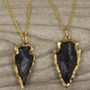 Breloques pendentif flèche en obsidienne noire avec bords plaqués or Bail pointes de flèche noires Agate Druzy Quartz pendentif SD48315194799