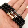 Hurtownie Real Gold Platinum Plated Metal New Barbell 8mm A Grade Black Onyx Stone Fitness Fashion Dumbell Bransoletki