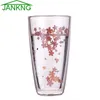 jankng 1個の壊れやすいシリコーンの花の澄んだカップ赤ワイン二重壁ガラスカップガラス製品バー旅行ボトル女の子ギフト