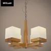 Willlustr oak wood frame cubi white frosted glass pendant lamp cubic suspension light hanging lighting dinning rest room hotel restaurant