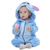 2022 Spädbarn Romper Baby Boys Girls Jumpsuit New Born Bebe Clothing Hooded Toddler Söta Stitch Baby Costumes 02T3170026