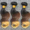 3 pakiety z zamknięciem 1B / 4/27 Brazylijski Human Hair 3 Tone Ombre Brown Blonde Extensions Włosów Włoski Wiązki z zamknięciem