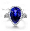 Anello Vecalon Fashion Anello con perla taglio Tanzanite da 8 ct Anello con diamante CZ Anello con fede nuziale di fidanzamento in oro bianco 10KT riempito da donna