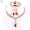 Women Fashion African Beads Necklace Earrings Set Water Drop Gold Plated Jewellery Set For Bridesmaid Dubai Jewelry Sets