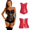 Plus Storlek S-6XL Kvinnor Sexig Svart Röd PU Läder Punk Gothic Lace-up Bondage Corset Push Up Bustier Waist Training Corsets Body Shapers