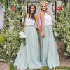 2019 Abiti da damigella d'onore country bohémien economici Top bianco menta salvia gonna in tulle due pezzi abiti da damigella d'onore abiti per invitati al matrimonio