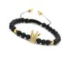 Partihandel 10st / Parti 6mm Matt Agate Stone Beads Guld och Platinum Crown Flätad CZ Beads Armband Party Gift