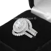 Bague de mode Vecalon diamant simulé Cz 3-en-1 bague de fiançailles ensemble de bague de mariage pour les femmes bague en or blanc 10KT remplie