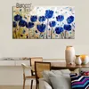 Dipinto a mano al 100% con bellissimi fiori blu, dipinto ad olio su tela, quadri moderni in stile semplice, per la decorazione domestica