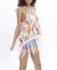 새로운 섹시한 여자 시폰 드레스 하네스 술 불규칙한 흰색 미니 민소매 드레스 화려한 깃털 무료 배송