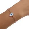 2017 joyería de moda pavimenta multicolor cz arcoíris piedra madre de perla mal de ojo encanto doble cadena pulsera de oro rosa para niña