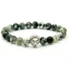 1PCS Wonderful Silver Color Lion Head Bracelet Made With Nine Styles 8mm Natural Stone Beads Bracelets For Men