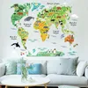 60x90cm Cute Funny Animal Wall Stickers for Kids Rooms Living Room Home Decor World Map Wall Decor Mural Art