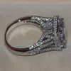 Marca única Desgin Frete grátis Jóias de Luxo 14 kt ouro branco cheio 192 Pcs Topaz Simulado Diamante Weddiong Anel Banda tamanho Tamanho 5-11