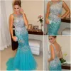 Glamorous Rękawów Kryształy Prom Dresses 2019 Mermaid Tulle Party Suknie Srebrne i Niebieskie Długie Suknie Wieczorowe Kup-Direct-From-China
