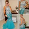 Glamorous Sleeveless Beadings Crystals Prom Dresses 2019 Mermaid Tulle Party Gowns Silver and Blue Long Evening Gowns buy-direct-from-china