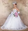 Luxury Crystal Flower Girls 'Dresses for Weddings With Lace Bow Summer Communion Dress Kids Formal Wear Sweep Train Pageant Gowns for Girl