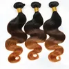 Bundles de tissage de cheveux brésiliens # 1B / 4/30 avec fermeture frontale en dentelle Dark Roots Body Wave Tissage de cheveux ombré avec fermeture 4pcs / lot