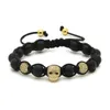 Partihandel 10st / Parti 8mm Naturlig matt Agate Stone Clear Zircons Heart Skull Flätade European American Weaving Mens Armband