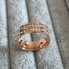 Fashion Brand Trendy Vintage CZ diamond women Wedding Rings For Women Classic Design rose Gold Color Stainless Steel 2 Row ZirconRing