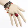 Vintage Spitze Blumen Charm Armband mit Fingerring Braut Ehe Schmuck Armband Bronze Braut Handschuhe Frauen Statement Schmuck Geschenk