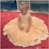 Linda princesa amarillo apliques de encaje vestidos de niña de las flores 2017 tripulación sin mangas de tul vestido de bola niñas desfile vestidos bebé vestidos de comunión