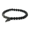 New Design Micro Inserts Black Cz Wings Lucky Bracelet Jewelry 6mm Matte Agate Stone Beads Copper beads