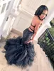 Sexy 2016 Black Girls Puffy Prom Dresses Mermaid Modest Halter Backless Tule en Kant Sequin Long Party Formele Toga Custom Made EN7071