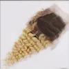 9A Virgin Brasilianische tiefe lockige Welle Ombre 3bundles mit Schließung t # 1b / 613 Gelockte Haarwege mit Schließung dunkler Wurzeln Blondes Haar mit Schließung