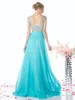 Turquoise Mariffon Sheer V Coup Capp Capaged Slevé une ligne Robes de bal Long Sexy Backless Fitted Sweed Train Train Bridal Custom1709575