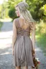 Goedkope Country Style Bruidsmeisjes Jurken Juweel Neck Sheer Lace A Line Knielengte Zomer Strand Champagne Plus Size Maid of Honor Party Towns