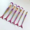Set di pennelli per trucco a sirena da 6 pezzi. Set di pennelli per trucco colorati a coda di pesce. Accessori per strumenti per il trucco carini