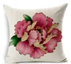 180g Toppkvalitetsblomma Kuddehus Hem Soffa Kuddehölje Handmålade Vacker Peony Car Chair Pillowcases Linen Bomull Blandning