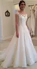 2019 Bescheidene neue Brautkleider mit Spitzenapplikationen, A-Linie, transparenter Bateau-Ausschnitt, durchsichtiges Brautkleid mit Knopfleiste hinten und Flügelärmeln2625