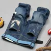 Bikermoto jeans heren korte broek mannelijke staight jean broek big boy blauwe denim overalls printing knie lengte heren spijkerbroek 247T