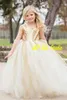 Pink And gold Sequined Flower Grils Dresses Scoop Open Back Ball Gown Floor Length Soft tulle Girls Party Dresses Champagne,Mint Cheap