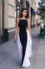 Moda Beyaz Ve Siyah Abiye Şifon Balo Elbise Kesit Taraf Backless Pleats örgün abiye giyim vestidos de dresses Maxi Elbiseler