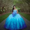 Sweetheart Rainbow Quinceanera Dresses 2020 2020 Perline di cristallo Tulle Increspatura Ombre Dolce 15 Abiti da ballo Abiti da ballo taglia 16