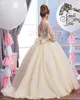 2016 Sheer Neck Beaded Tulle Lussuoso arabo Flower Girl Abiti Vintage Abiti da spettacolo per bambini Bella Flower Girl Wedding Dres234Y