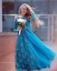 Turquoise Bridal Evening Sukienki na wieczorne z długim rękawem błyszcząca koronkowa koronkowa załoga szyi 2019 Plus Size Mother of the Bride Sukienka Arabska 7239146