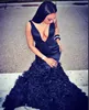 2016 Sexy Mermaidイブニングドレスは2K16急落Vネックバックレスオーガンザティア付きフリルスカートプロングガウンプラスサイズのフォーマルパーティードレス