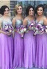 Purple Bridesmaid Dresses A Line Spaghetti Strap Beaded Sequined Chiffon Wedding Guest Dress Long Pleats Zipper Cheap Party Gowns